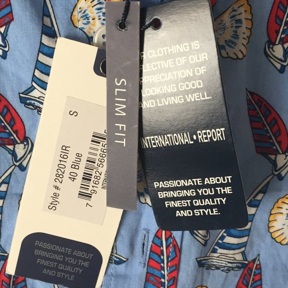 Sailboat Print Short-Sleeve Button-Up Shirt S/Blue - Picture 5 of 12